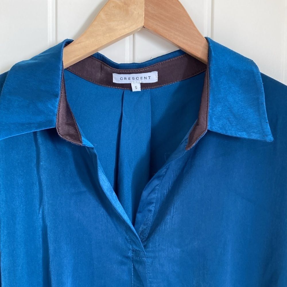 Crescent Pullover Long Sleeve Blouse‎ Top Womens Size Small Blue High Low - Picture 2 of 8